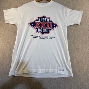 VTG 1988 Super Bowl XXII T-Shirt Trench San‎ Diego Jack Murphy Stadium L White